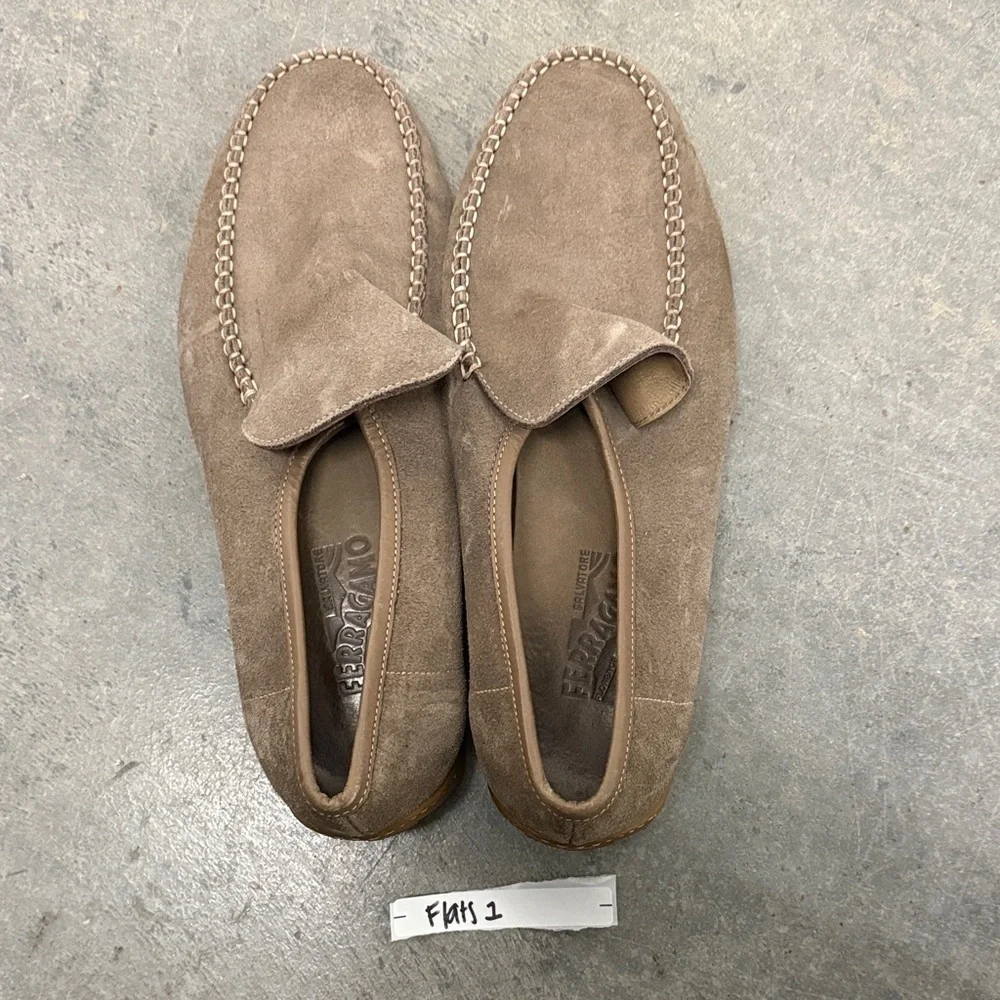 Salvatore Ferragamo Taupe Suede Loafers